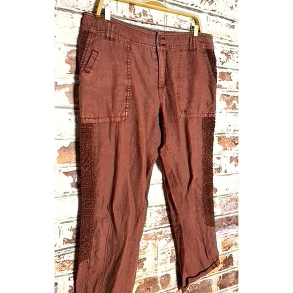 Anthropologie Hei Hei Embroidered Crochet Linen Cropped Marlena Trousers Pants - Picture 2 of 10